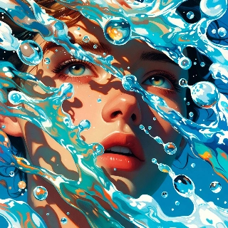 Crystal Clear Water Splash Cyberpunk Portrait