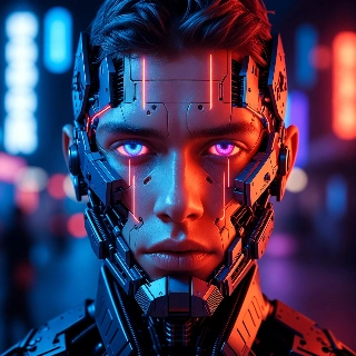 Cyberpunk Anime Cyborg with Mechanical Enhancements