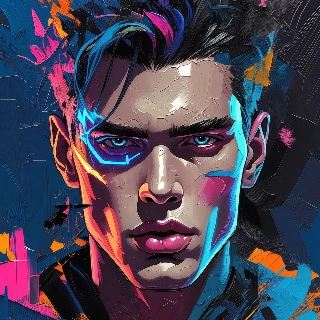 Cyberpunk Male Portrait Oil Painting Thick Strokes