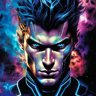 Cyberpunk Warrior in Galaxy Nebula AI Art