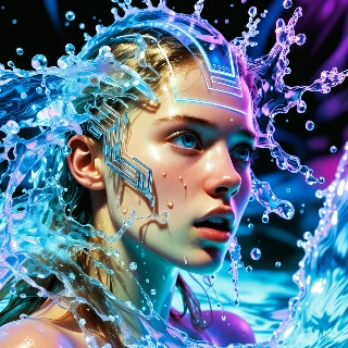 Cyberpunk Water Splash Girl Crystal Clear AI Art