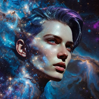 Éterická kyberpunková tvář v umění mlhoviny Galaxy