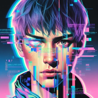 Glitch Art Cyberpunk Portrait with Digital Error Glow