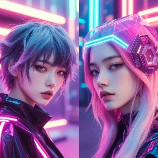 Vaporwave Cyberpunk Neon Pastel Portrait Duo