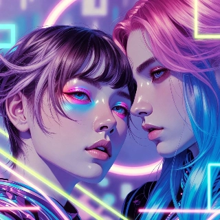 Vaporwave Neon Cyberpunk Duo Pastel Portrait