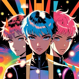 Lata 90. retro anime ziarnista estetyczna trójkolorowa dziewczyna PFP