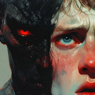 Dark Anime Villain with Red Glowing Eyes Aesthetic