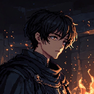 Dark Pixel Anime Warrior in Dungeon Flames