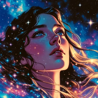 Dreamy Anime Girl Gazing at Cosmic Stars