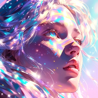 Ethereal Anime Girl with Glowing Iridescent Hair