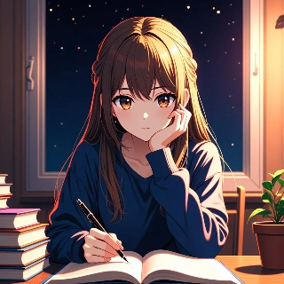 Lo-Fi Anime Girl Studying Night Aesthetic