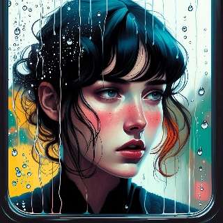 Melancholic Anime Girl Staring at Rainy Window