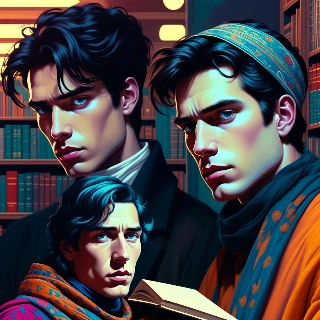 Mysterious Anime Scholar in Dark Academia Library