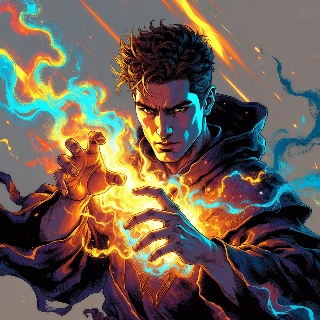 Mystic Wizard Casting Fiery Magic in Aesthetic Anime Style