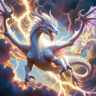 Mystical White Dragon in Stormy Clouds Anime Art