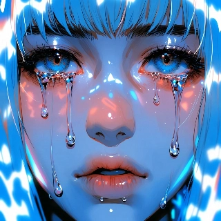 Sad Blue-Haired Anime Girl Tears Aesthetic