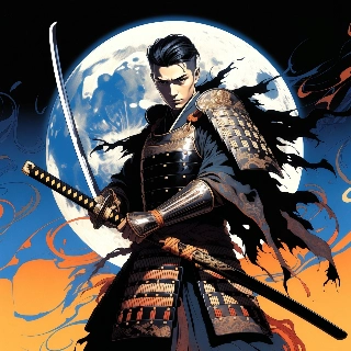 Stoic Samurai Warrior Katana Moon Anime Art