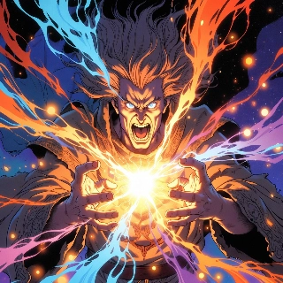 90s Anime Wizard Casting Explosive Magic Spell
