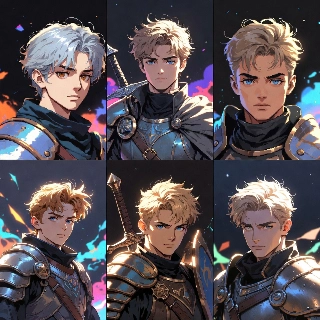 Dungeon crawler dark pixel aesthetic anime PFP featuring a determined young knight with intense gaze and glowing armor