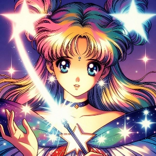 Classic 90s Anime Magic Girl with Sparkling Wand