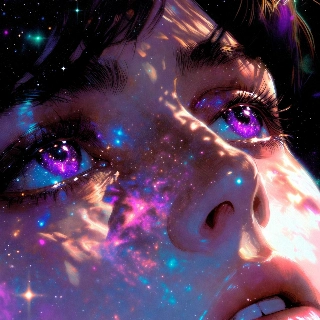 Dreamy Anime Girl with Starry Purple Eyes