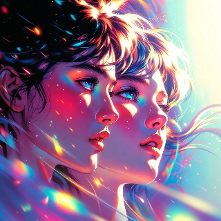 Ethereal Twin Anime Girls Glowing Portrait