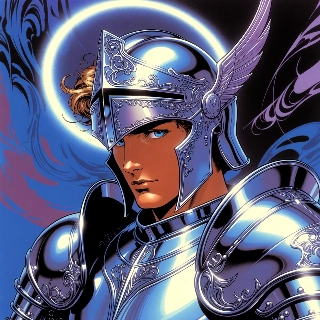 Fantasy Knight in Shining Silver Armor 90s Anime Style