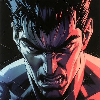 Fierce 90s Anime Warrior with Intense Angry Eyes