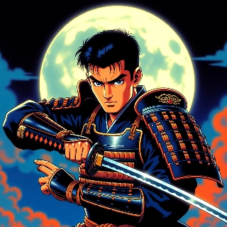 Intense Samurai Warrior Katana Moon 90s Anime Style