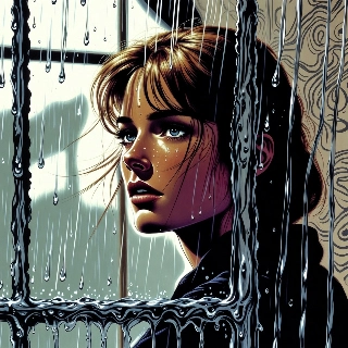 Melancholic Anime Girl Staring at Rainy Window