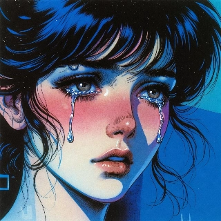 Sad Anime Girl Crying in Blue Hues