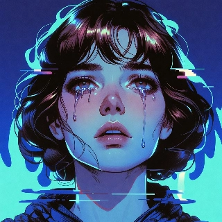Sad Anime Girl Crying in Blue Hues Style