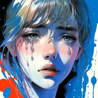 Sad Anime Girl Crying Tears Blue Hues 90s Style