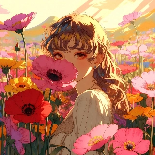 Serene Cottagecore Anime Girl in Flower Field