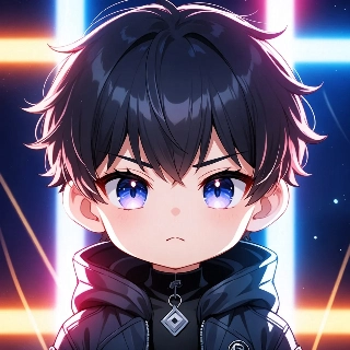 Cute Chibi Dark Anime Boy in Neon Hoodie