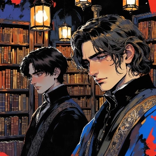 เด็กหนุ่มอนิเมะแนว Dark Academia ในห้องสมุดลึกลับ