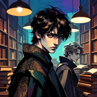 เด็กหนุ่มจากอนิเมะแนว Dark Academia ในห้องสมุดลึกลับ