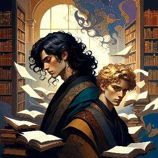 อนิเมะ Dark Academia Twin Mages in Enchanted Library
