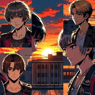 Dark Anime Boys Sunset Rooftop Collage