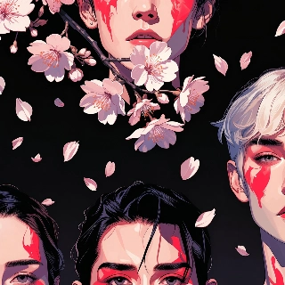 Dark Anime Portrait with Falling Cherry Blossoms