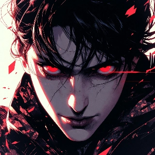 Dark Anime Villain Red Glowing Eyes Portrait