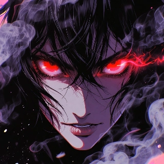 Dark Anime Villain with Red Glowing Eyes
