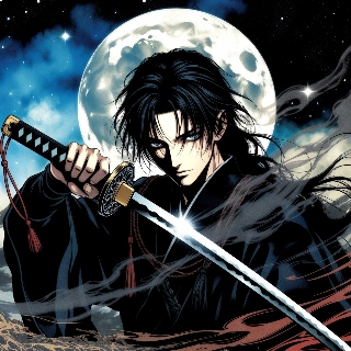 Dark Samurai Katana Moon Anime Art