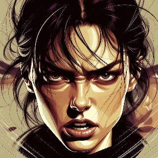 Fierce Anime Woman with Intense Glaring Eyes