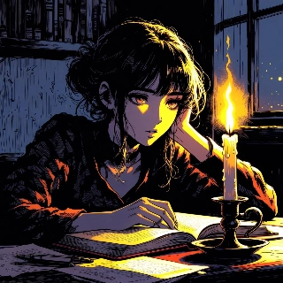 Lo-Fi Anime Girl Studying by Candlelight Night