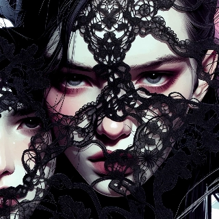 Mysterious Gothic Anime Girl in Black Lace Mask
