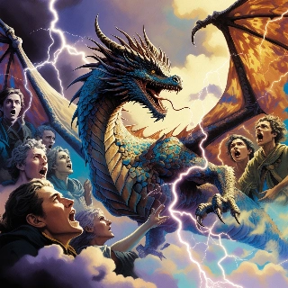 Mystical Roaring Dragon in Stormy Anime Clouds