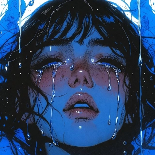 Sad Anime Girl Crying in Blue Hues