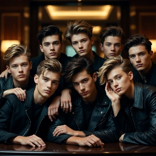 Cool Bored Boys Leaning on Hands Group Portrait
