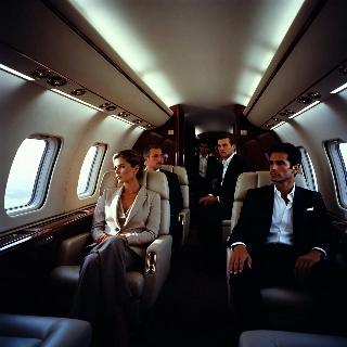 Cool Boy in Luxury Private Jet Interior
